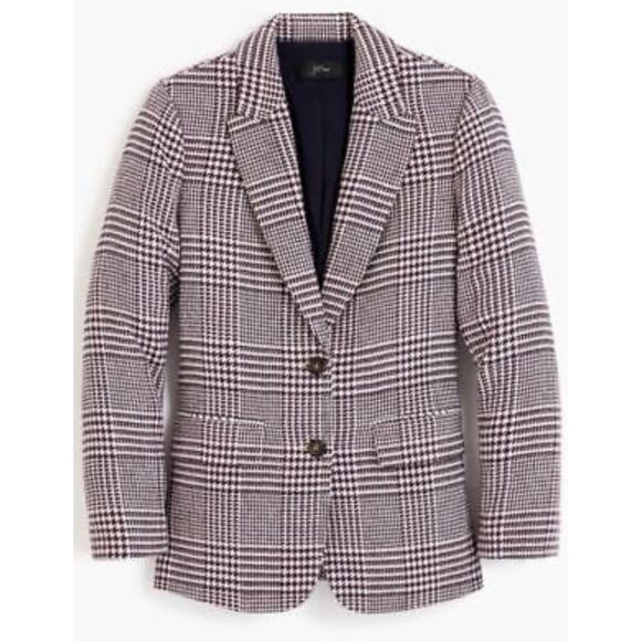 J. CREW Boyfriend Blazer Houndstooth Plaid Burgundy Shadow Size 16 / Pristine - Picture 4 of 10